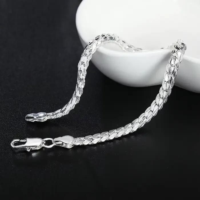 Bracelet Tressé en Argent Sterling 925 Pour Femmes et Hommes Occasions Spéciales Style Décontracté Sportif