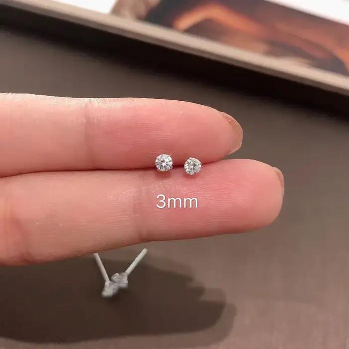 100% réel 925 bijoux en argent Sterling femmes mode mignon minuscule cristal clair CZ boucles d'orei