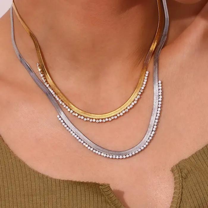 La.Muses-Collier en arête de poisson avec biscuits transparents pour femme, bijoux en acier inoxydable pour le cou, salle plate, JOTransparent