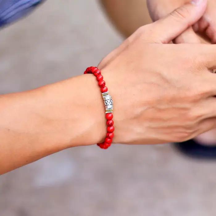 Bracelet en Pierre Naturelle de Style Simple, Unisexe, Sanskrit, Yoga, Méditation, Perlé, Invite, Porte-Bonheur, Rouge, Bouddhiste Tibétain