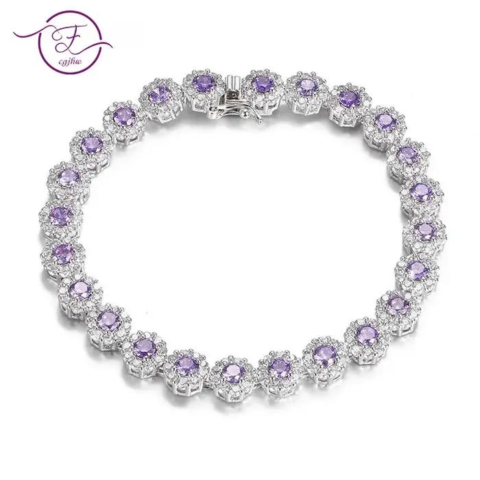 Bracelet de Tennis Brillant Plaqué Argent S925 Zircone Cubique Cadeau de Mariage Soirée Gala Accessoire Mode Femme Occasions Spéciales