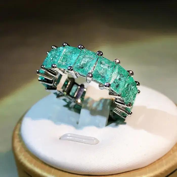 Paraiba-Bague de fiançailles en pierres précieuses pour femme, argent regardé 925 brillant, incrusté de pierres légères, bijoux élégants de luxe, mode