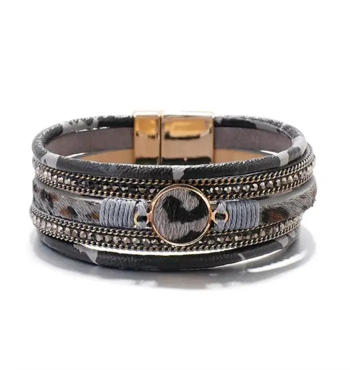 Bracelet en cuir et alliage de zinc à maillons avec motif ancre pour femme