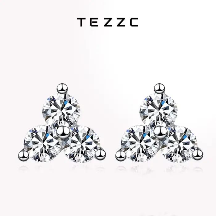 Tezzc-Boucles d'Oreilles Moissanite en Argent Sterling 925 pour Femme, Bijoux avec Certificat, Diamant de Laboratoire, 3 Pierres, 3mm
