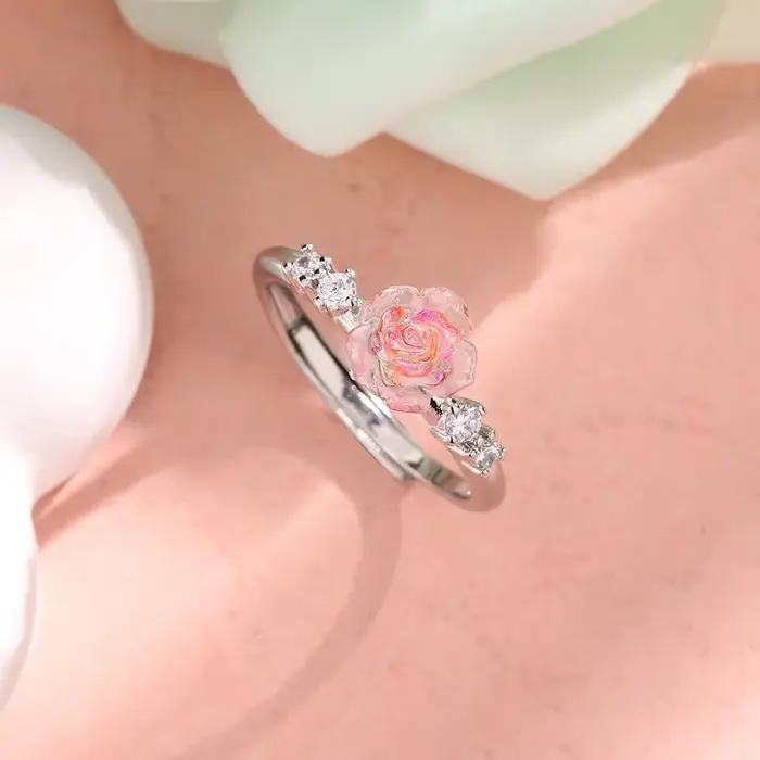 PONYKISS – bagues réglables en forme de fleur de Rose pour femmes
