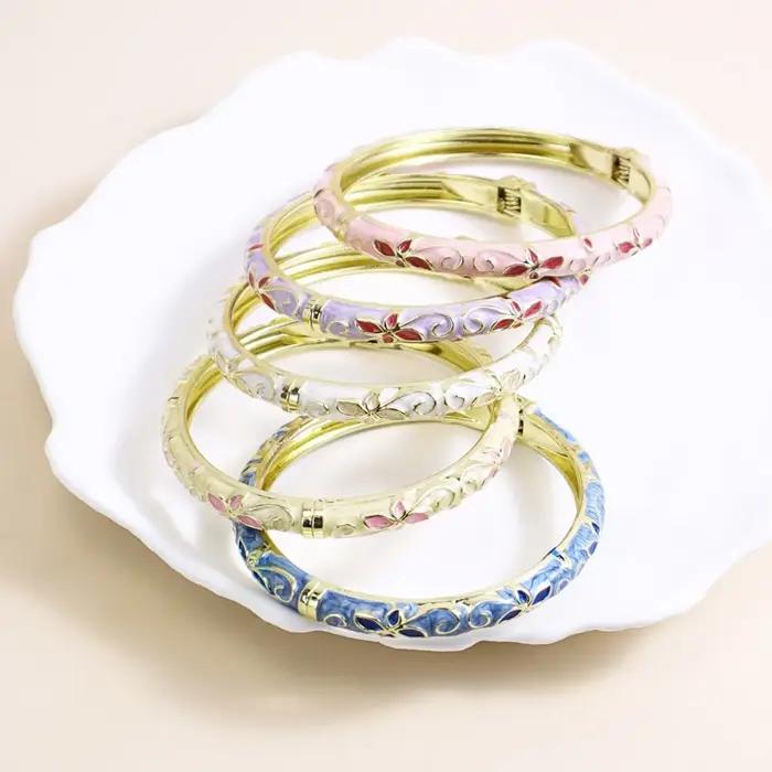 Bracelet cloisonné en alliage émaillé incrusté de diamants