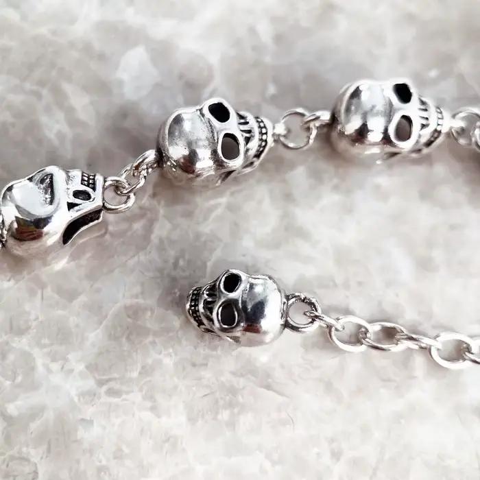 Bracelets Punk en argent Sterling 925 pour hommes et femmes, chaîne à maillons, tête de mort, bijoux de rue, cadeaux européens