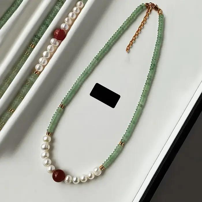 Nouveau Style élégant naturel Jade & perle d'eau douce & pierre d'agate 14K or rempli femme ensemble de bijoux pour femmes collier Bracelet