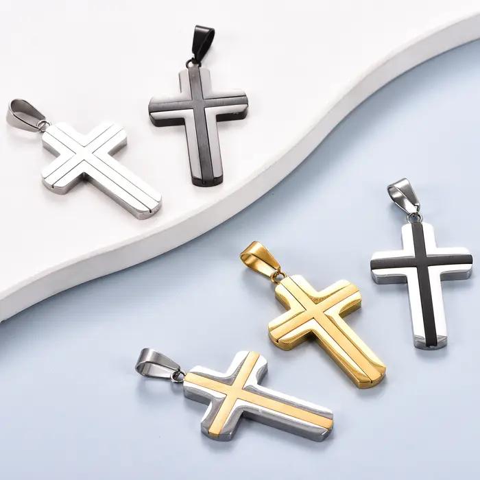 Collier pendentif croix en acier inoxydable pour hommes