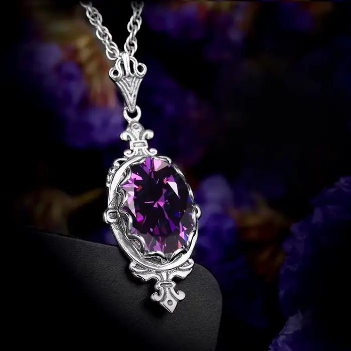 Collier Pendentif Classique pour Femmes en Argent 925 Serti d'Améthyste Cadeau de Fête d'Anniversaire Bijoux Vintage de Luxe de Qualité