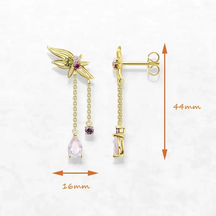 Boucle d'oreille dorée fleur avec pierres colorées