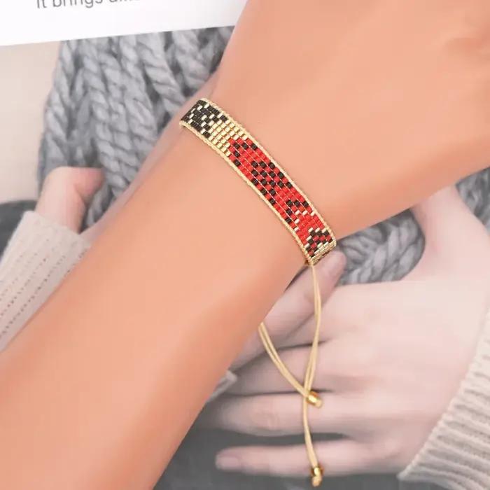 Bracelet perlé tissé à la main dégradé mode simplicité motif bohême réglable unisexe boule de riz