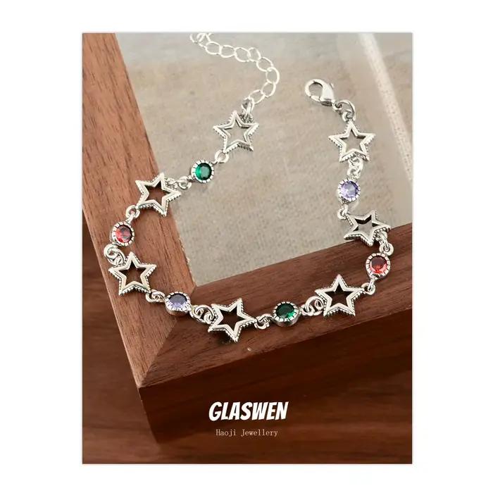 Nouveauté élégant coloré cristal étoile Thai argent dames ensembles de bijoux pour femmes collier Bracelet cadeaux du nouvel an