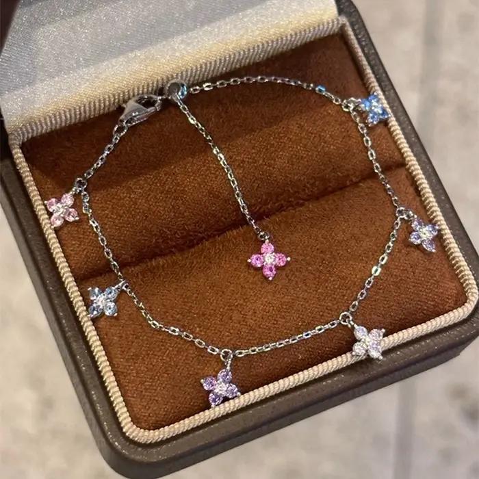 Vinregem Lab créé saphir pierres précieuses fleurs colorées Bracelets 100% 925 en argent Sterling bi