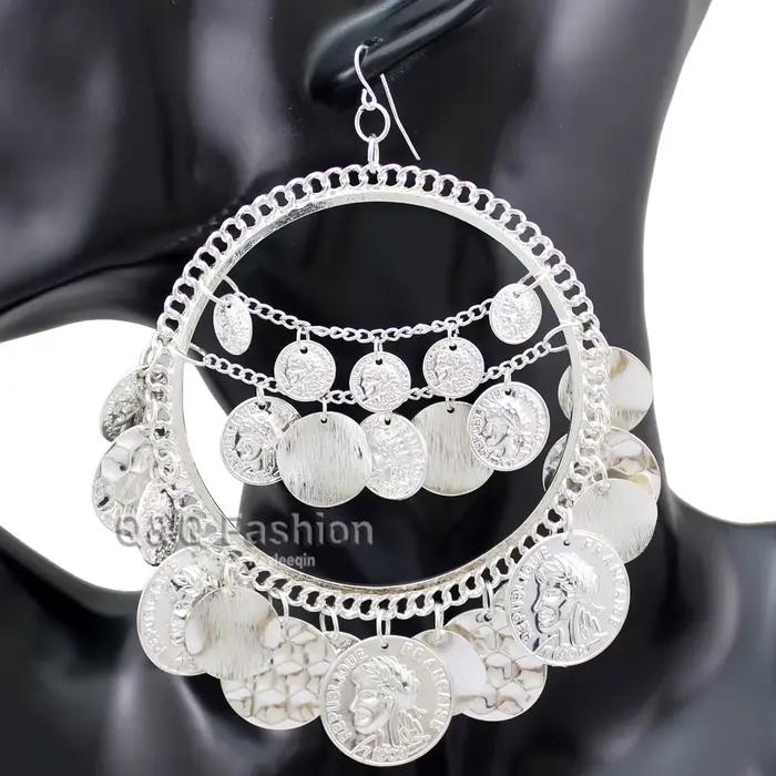 Boucles d'oreilles vintage tribales grand pendentif motifs géométriques bohèmes pour femmes occasions spéciales Halloween Noël cadeau fête