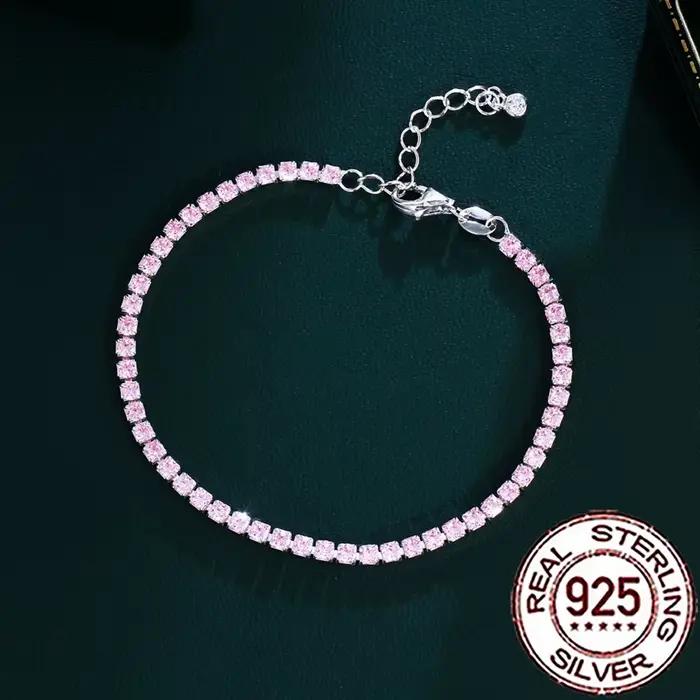 CWWZircons – Bracelets de tennis en argent sterling 925 avec magnifiques cristaux CZ roses pour femm