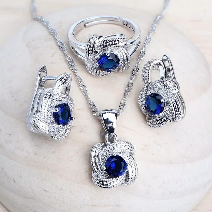 Ensemble de bijoux en zircon bleu en argent sterling 925 pour femme occasions spéciales mariage saint-valentin noël anniversaire