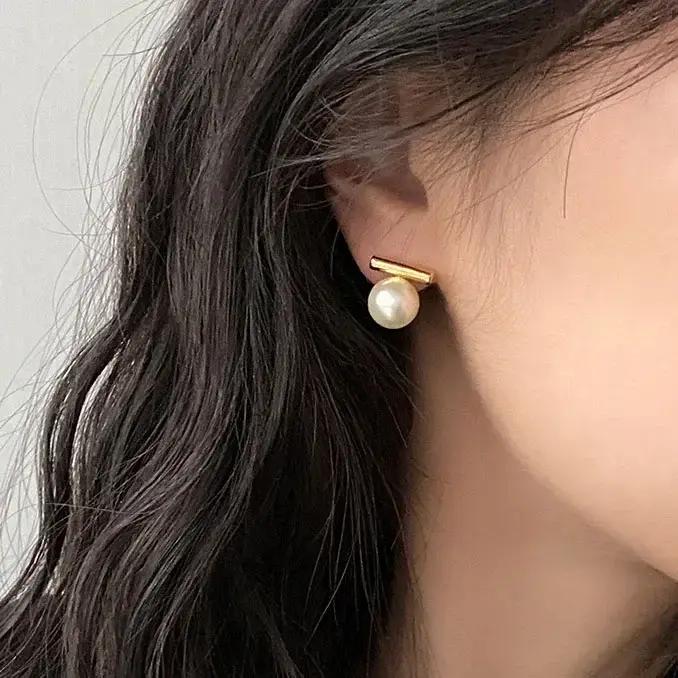 Boucles d'oreilles rondes en perles argentées pour femmes