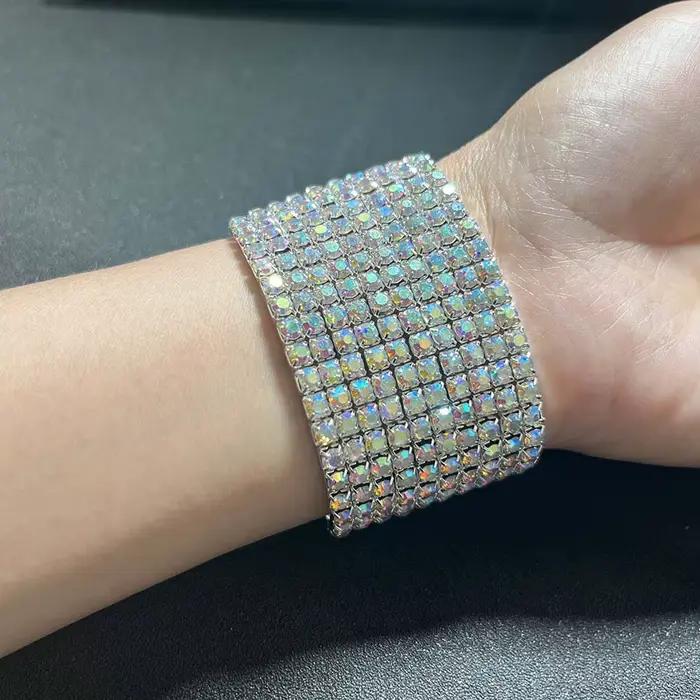 BLIJERY luxe AB cristal élastique Bracelets pour femme Bling glacé strass Bracelet