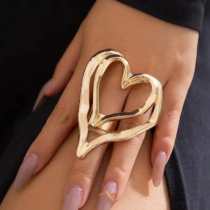 Bague pour femme, grande bague fantaisie en forme de cœur