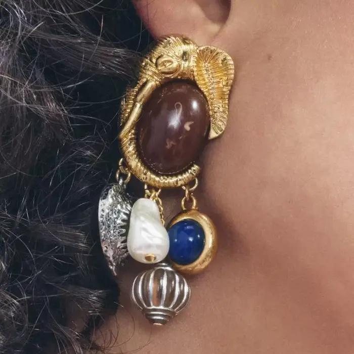 Ensemble de bijoux bohèmes rétro en résine avec pierres précieuses et perles pour femmes pour occasions spéciales