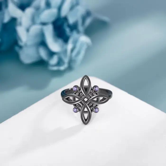 Nudo De Bruja Original noir sorcière noeud anneaux 925 argent placage mystique violet Zircon anneau sorcière bijoux cadeaux pour les femmes