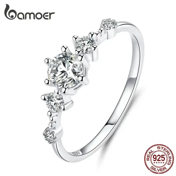 Bamoer-Bague de fiançailles en argent massif pour femme, bijoux étincelants, déclaration de mariage,