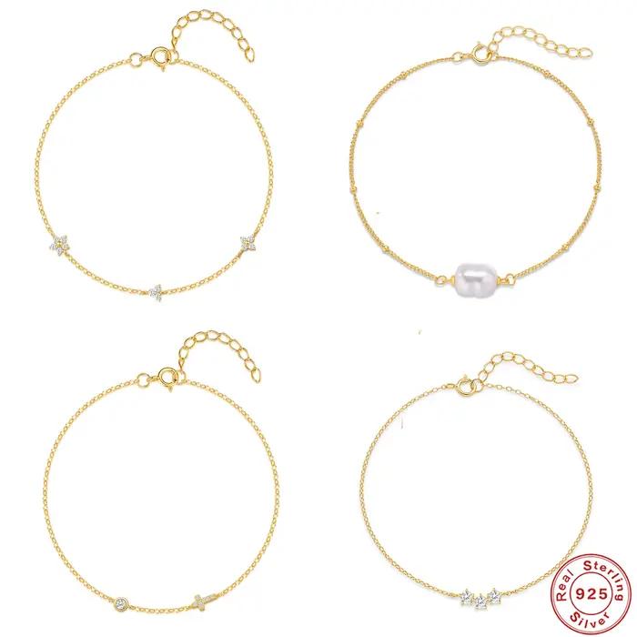 Bracelet en argent sterling 925 serti de Zircon fleur croix baroque perle main femme occasions spéciales fête des mères bijoux Pulsera