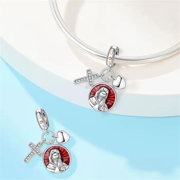 Pendentif religieux en argent sterling 925 serti de zirconium blanc charm bracelet pour femmes bijoux à bricoler occasions spéciales cadeau