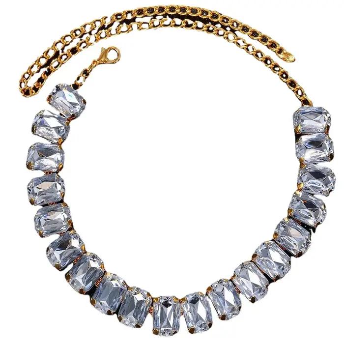 Collier en cristal rose bleu brillant réglable pour femmes grandes occasions spéciales soirée vintage mode