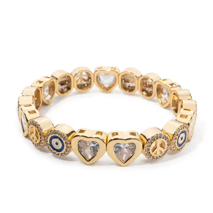 Bracelets en forme de cœur pour femmes, couleur or, perles en cuivre, breloque en cristal, accessoir
