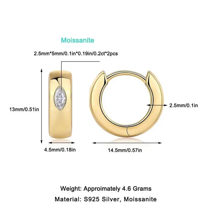 Vinregem-Boucles d'oreilles créoles en argent regardé 2.5 plaqué or 18 carats