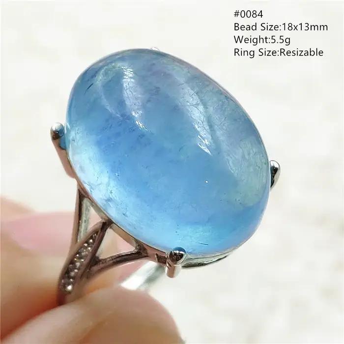 Bague brésilienne réglable avec perles d'aigue-marine bleue naturelle pour femme, bijoux ovales en argent regardé 925, Uto AAA