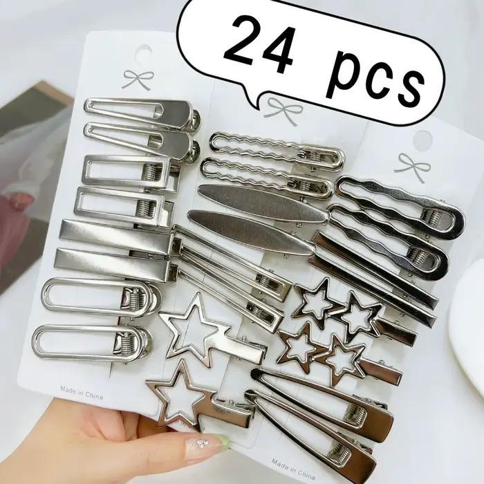 Barrettes Métalliques Argentées Y2K pour Femmes et Filles, Étoile, Styles Multiples, Pince Bec de Ca