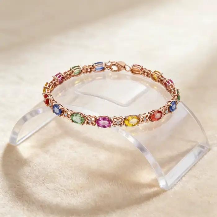 Bracelet en argent 925 avec pierres précieuses colorées pour femmes bijoux à breloques romantiques vintage et tendance pour occasions spéciales