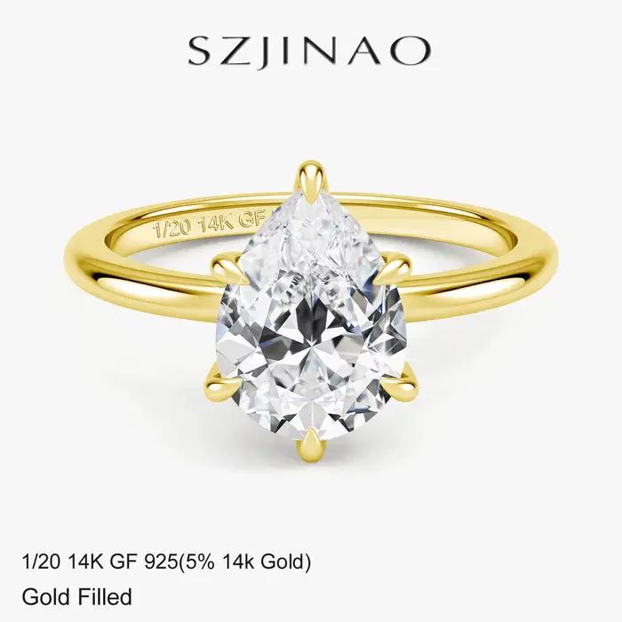 Bague Solitaire en Or Massif 14K Rempli de Moissanite Diamant 2CT Coupe Poire D VVS1 Au585 pour Femme Bijou de Fiançailles Minimaliste