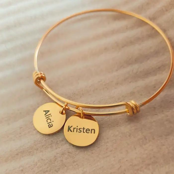 Bracelets personnalisés pour femmes, gravure personnalisée de 1 à 8 noms, pendentif rond, bracelet d'amitié en acier inoxydable, bijoux Pulsera Mujer