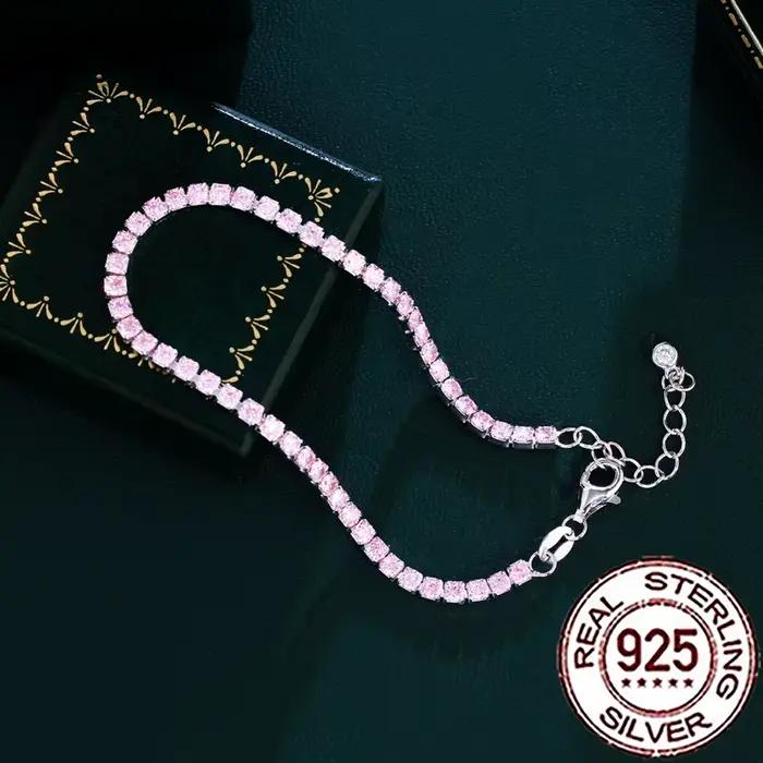 CWWZircons – Bracelets de tennis en argent sterling 925 avec magnifiques cristaux CZ roses pour femmes et filles, bijoux fins pour mariage et fête, SB013