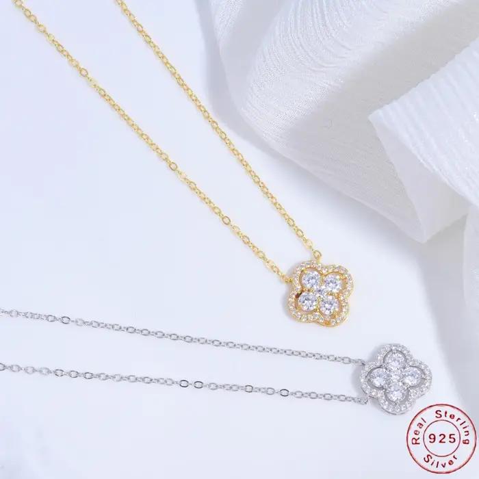 Collier trèfle à quatre feuilles en argent Sterling S925 pour femmes
