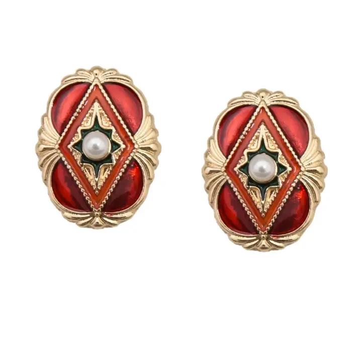 Boucles d'oreilles rétro en émail peint, style floral géométrique, bijoux pour femmes, accessoire de