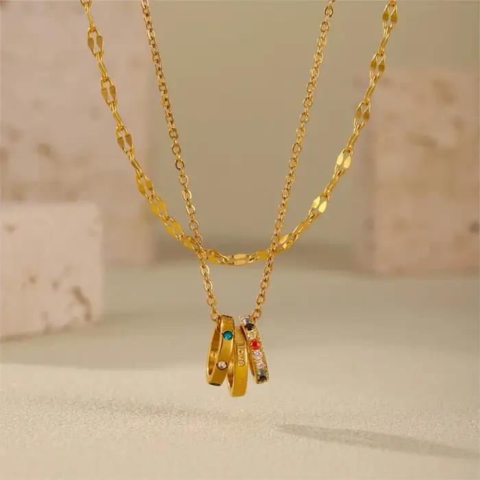 Collier en acier inoxydable triple pendentif plaqué or pour femme élégant à la mode pour soirée et occasions spéciales