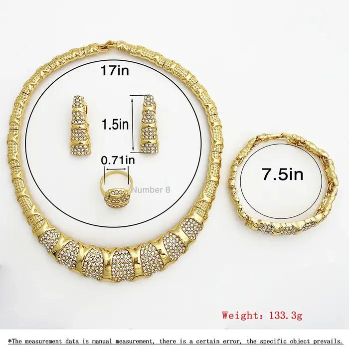 Ensemble de bijoux de luxe plaqué or 18 carats pour femme collier boucles d'oreilles bracelet bague bamboo knots design italien nouveau élégant sophistiqué occasions spéciales mariage fête des mères