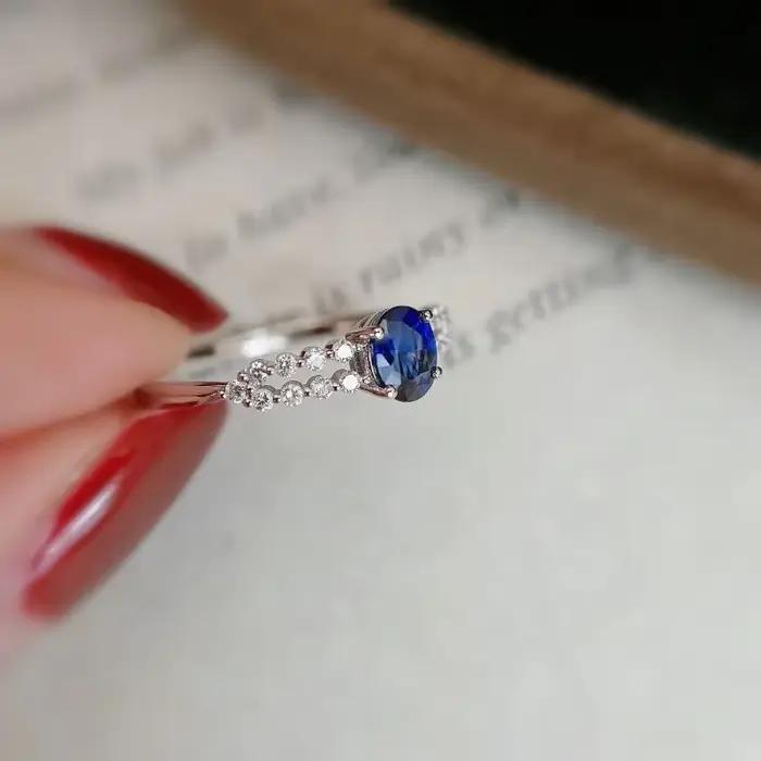 Bague saphir diamant incrusté d'argent 925 pour femme