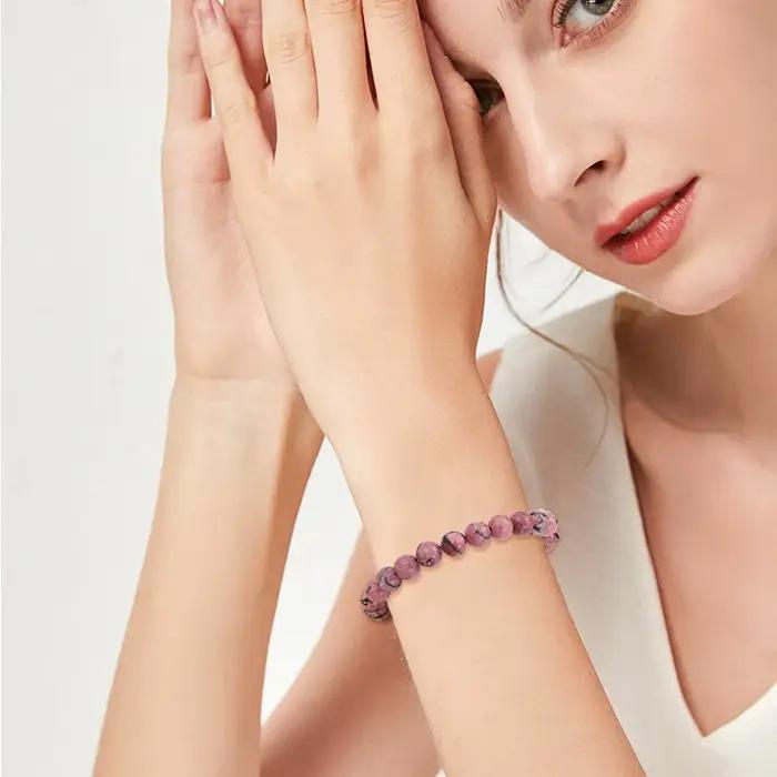 Bracelets en perles de rhodonite pour hommes et femmes