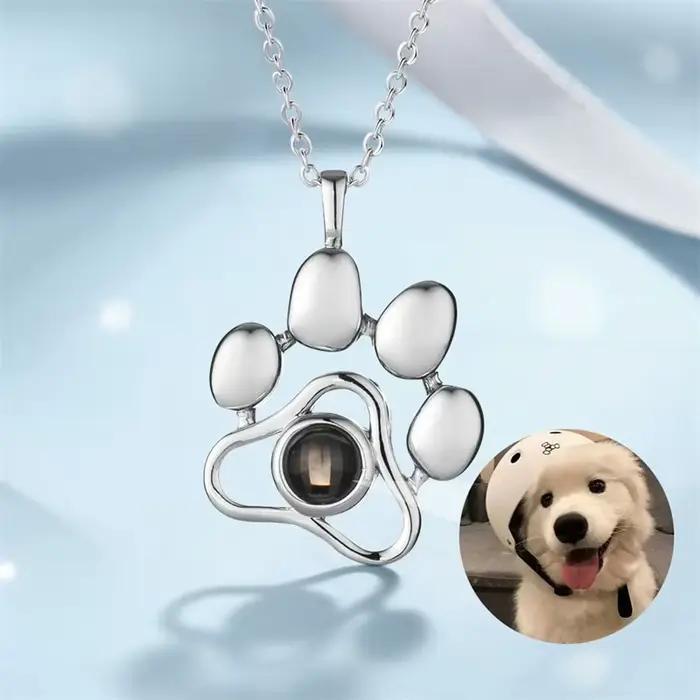 Collier de projection photo personnalisé « Je t'aime » en 100 langues, pendentif patte de chien commémoratif, collier patte de chien avec photo personnalisée