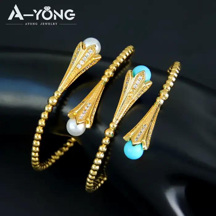 Ensemble de bracelets et matiques en perles plaquées or pour femmes, bijoux de mariage chics, Dubaï, turquoise, Oman, document en or 21 carats, mode de luxe