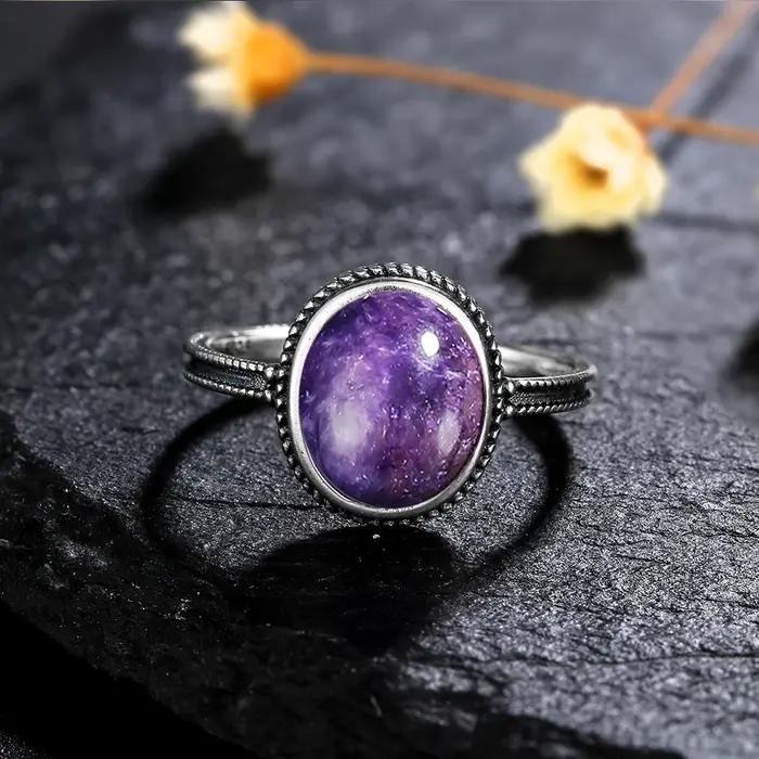 Bague Améthyste Vintage en Argent 925 Élégante pour Femmes Occasions Spéciales Mariage Anniversaire Fête Cadeau Chic