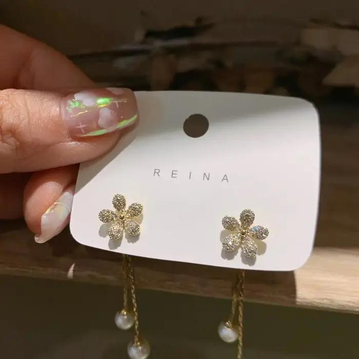 2025 tendance nouvelle Zircon fleur boucle d'oreille femme tempérament glands Imitation perle boucles d'oreilles pour les femmes mode bijoux Gif
