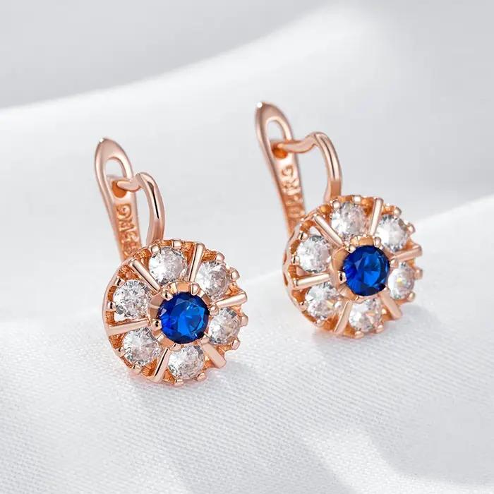 Kienl chaud 585 couleur or Rose fleur anglais boucle d'oreille pour les femmes tendance bleu naturel Zircon accessoires de haute qualité bijoux quotidiens