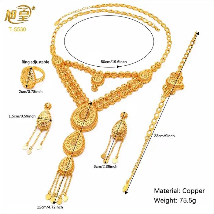 ANIID – ensemble de bijoux couleur or de Dubaï pour femmes, collier rond indien à longues pampilles, boucles d'oreilles, bijoux africains nigériens, cadeaux
